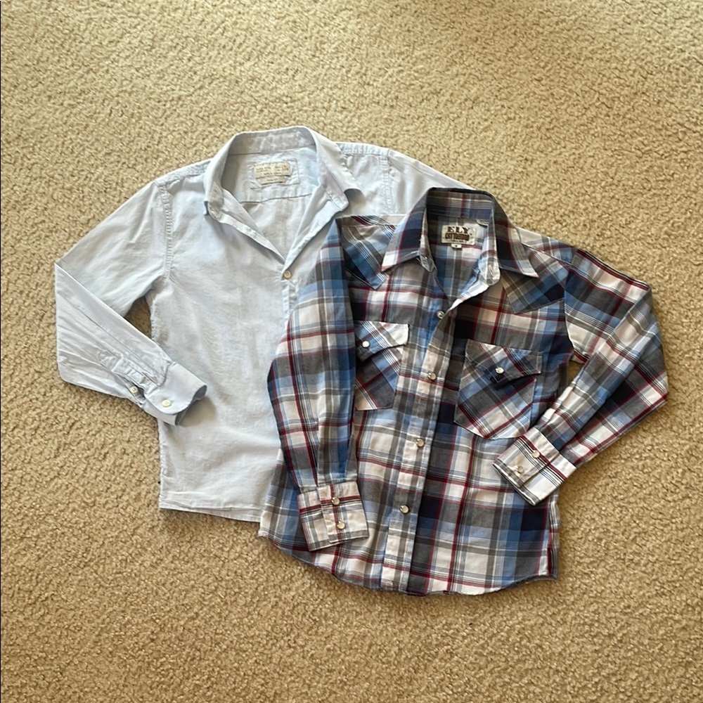 Zara and Ely Boys Blue and Plaid 2 Longs Sleeves Buttons Shirts size 8 Small